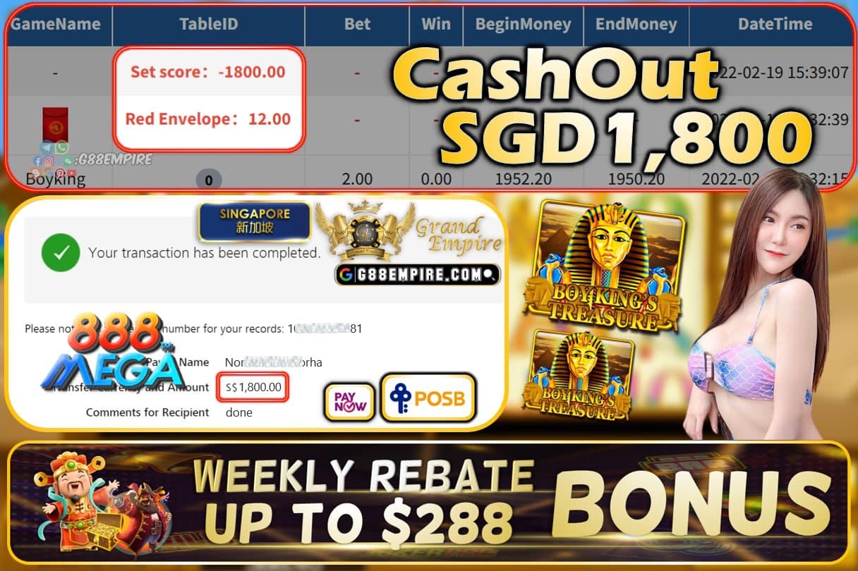 MEGA888 - BOYKING CASHOUT SGD1800 !!!