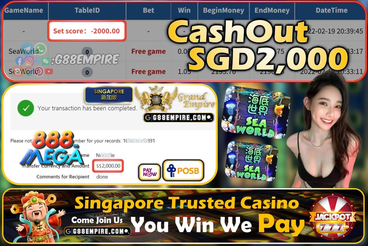 MEGA888 - SEAWORLD CASHOUT SGD2000 !!!