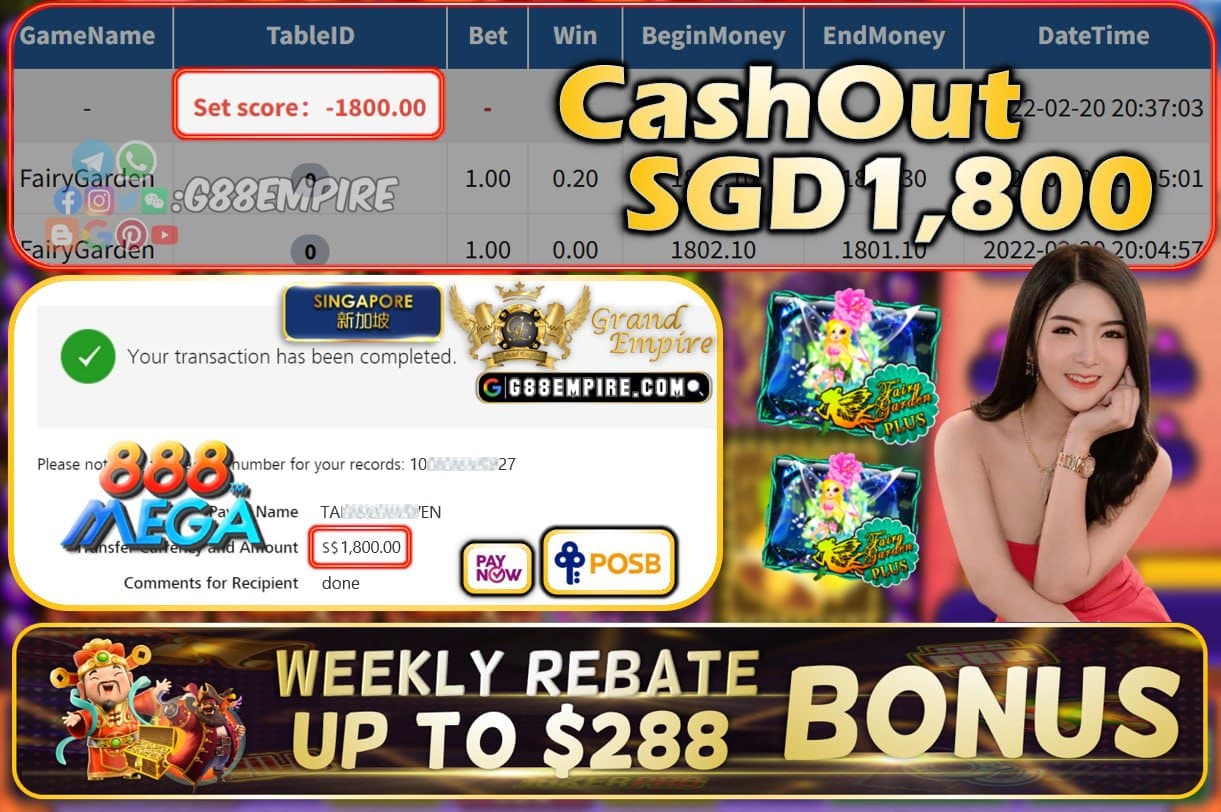 MEGA888 - FAIRYGARDEN CASHOUT SGD1800 !!!