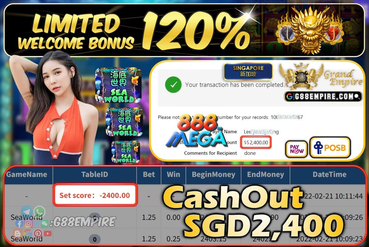 MEGA888 - SEAWORLD CASHOUT SGD2400 !!!