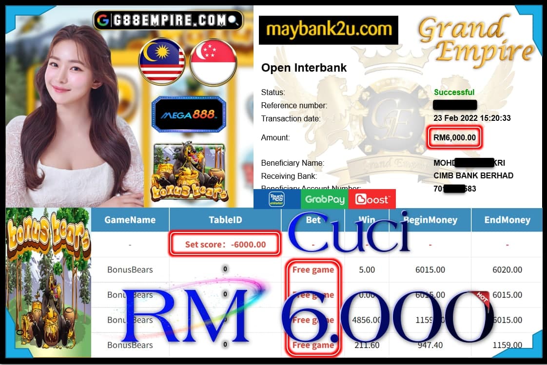 MEGA888 - BONUSBEARS CUCI RM6,000 !!!