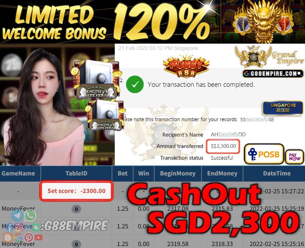 PUSSY888 - MONEYFEVER CASHOUT SGD2300 !!!