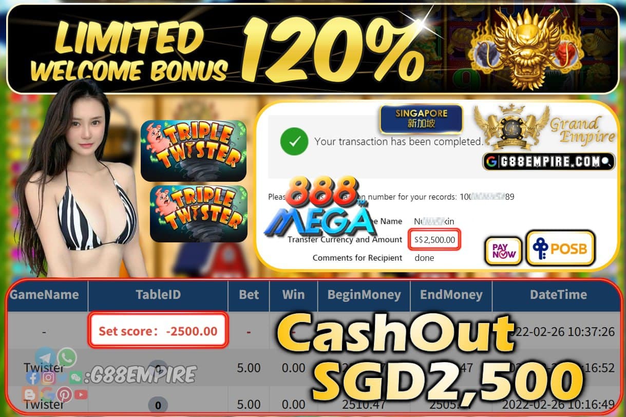 MEGA888 - TWISTER CASHOUT SGD2500 !!!