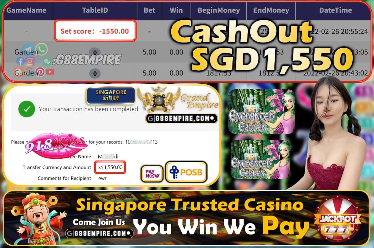 918KISS - GARDEN CASHOUT SGD1550 !!!