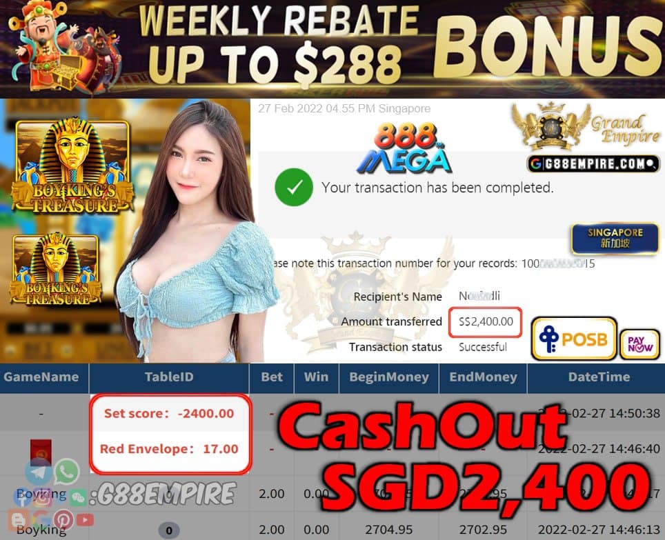 MEGA888 - BOYKING CASHOUT SGD2400 !!!