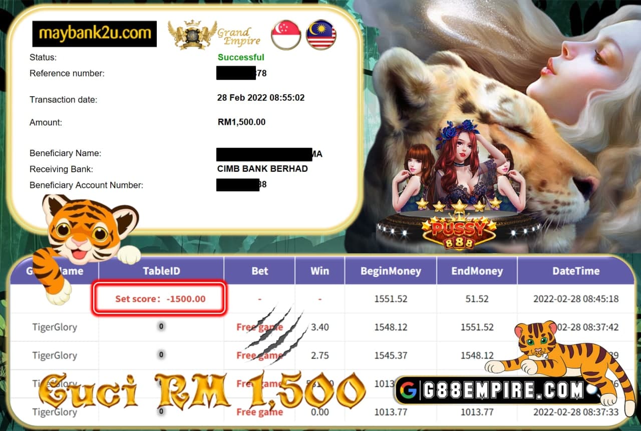 PUSSY888 - TIGERGLORY CUCI RM1,500 !!!