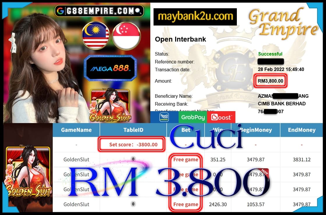 MEGA888 - GOLDENSLUT CUCI RM3,800 !!!