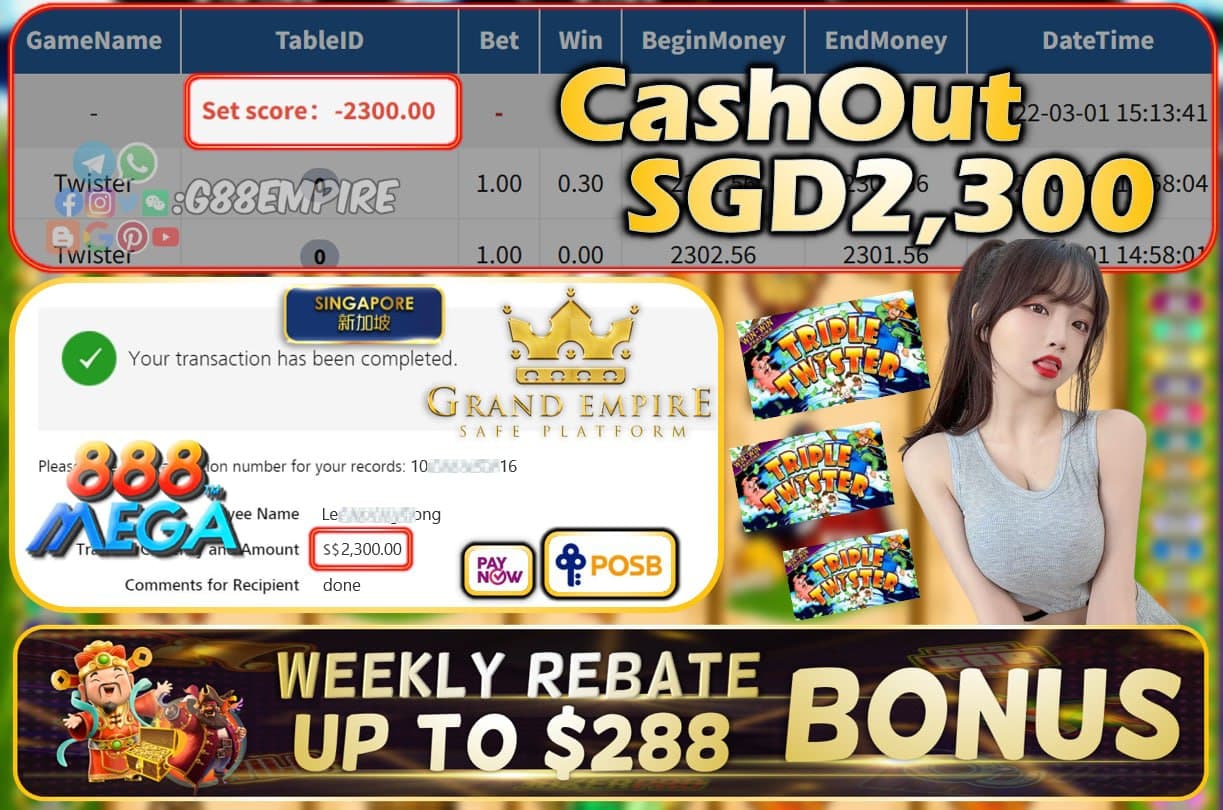 MEGA888 - TWISTER CASHOUT SGD2300 !!!