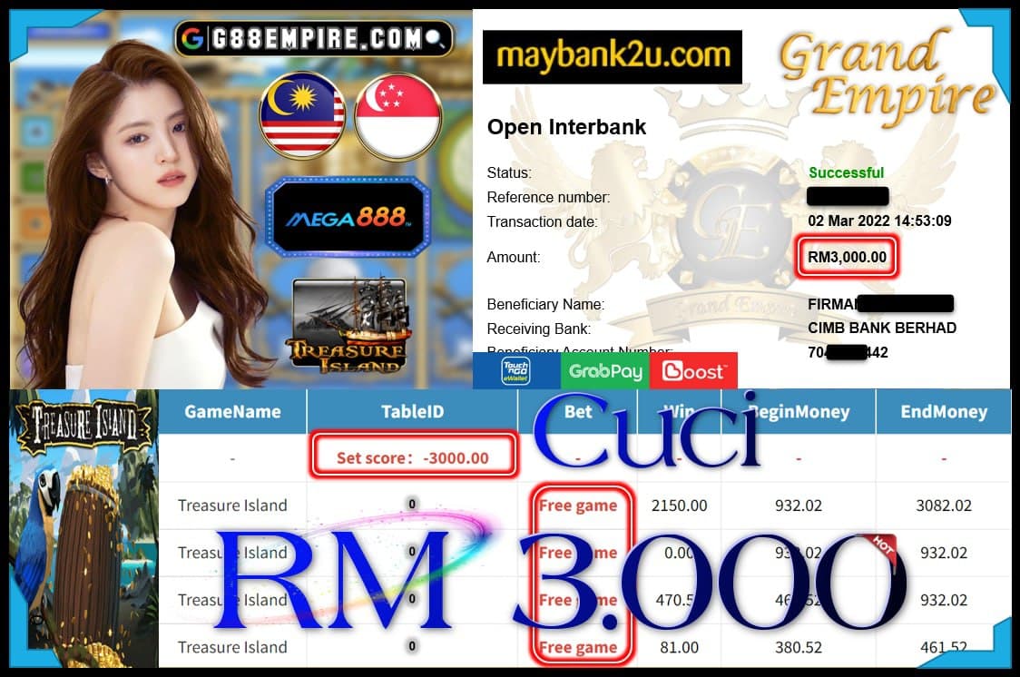 MEGA888 - TREASURE ISLAND CUCI RM3,000 !!!